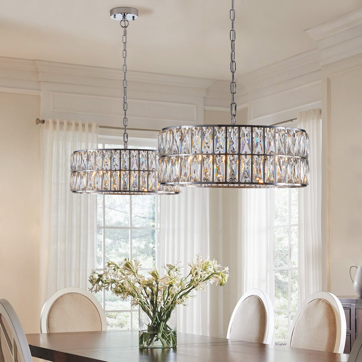 Modern Crystal Drum Chandelier, 6-Light Pendant Lighting Fixture with