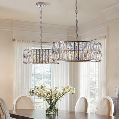 Modern Crystal Drum Chandelier, 6-Light Pendant Lighting Fixture with