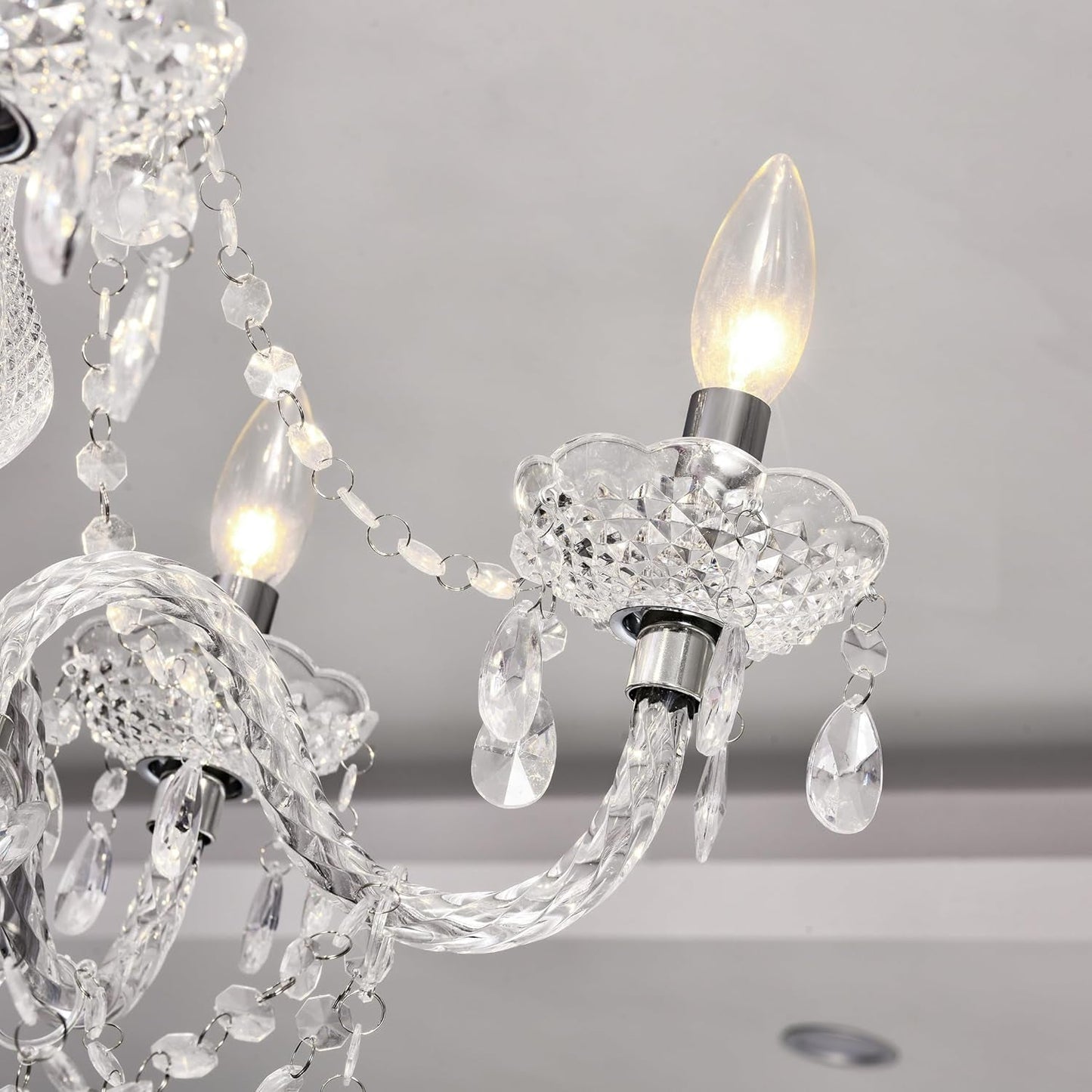 2PCS Plug-In 5 Light Crystal Hanging Pendant Lights Acrylic Chandelier