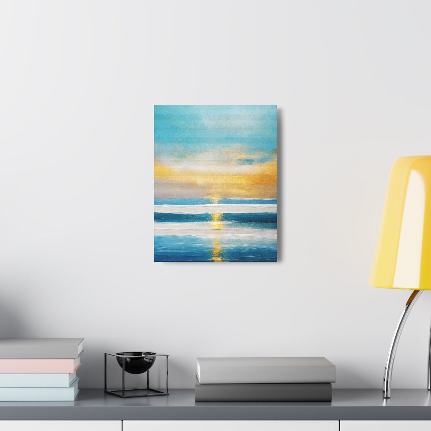 Wall Art Decor - Canvas Print Artwork - Blue Ocean Golden Sunset