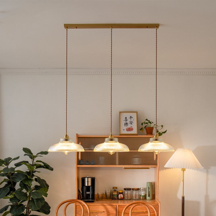 Japanese Vintage Brass Glass Pendant Chandelier