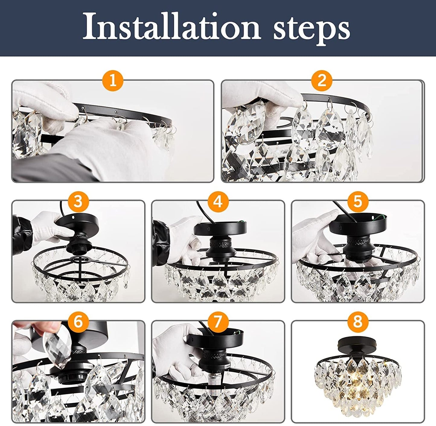 Modern Small Crystal Ceiling Light Fixture Mini Black Semi Flush Mount