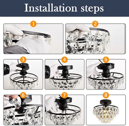 Modern Small Crystal Ceiling Light Fixture Mini Black Semi Flush Mount