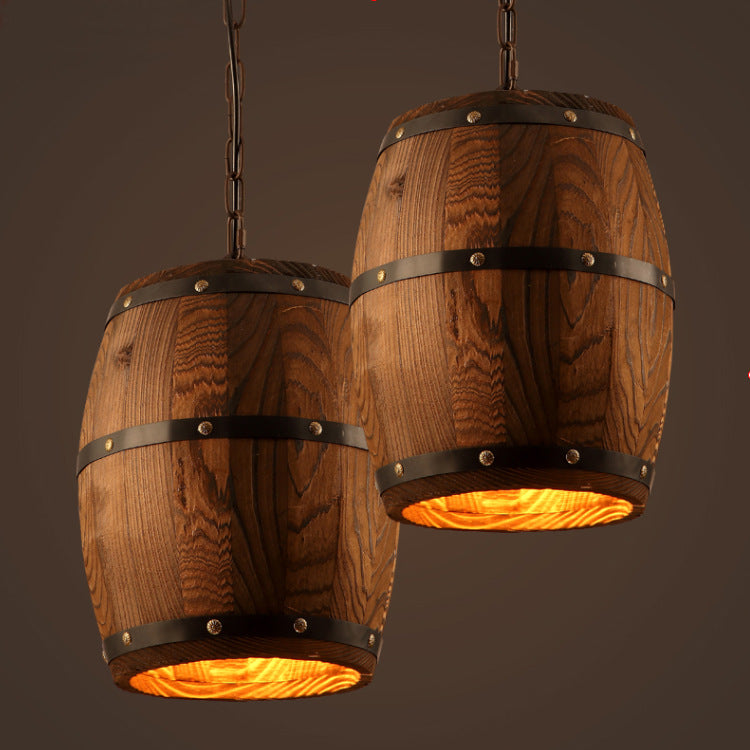 Lámpara Colgante de Barril de Madera Rústica Nórdica
