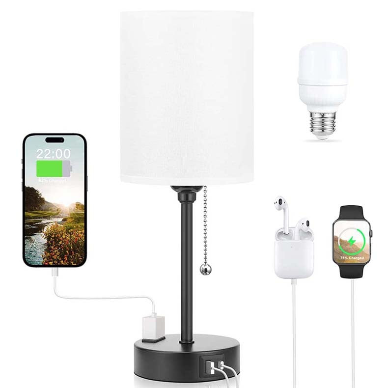 Taye C USB Mobile Phone Charging Fabric Table Lamp Study Bedroom Light American Standard Zipper Switch
