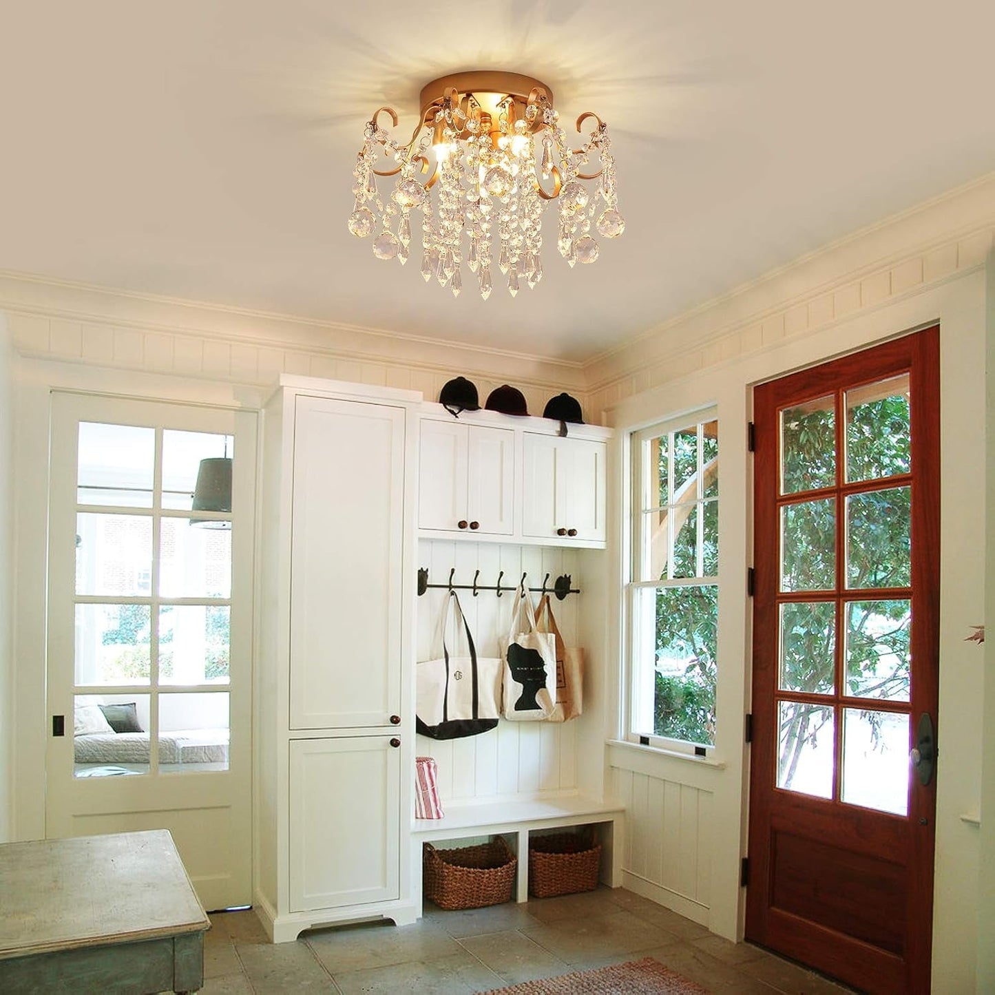 Small Gold Crystal Chandelier Modern 3-Light G9