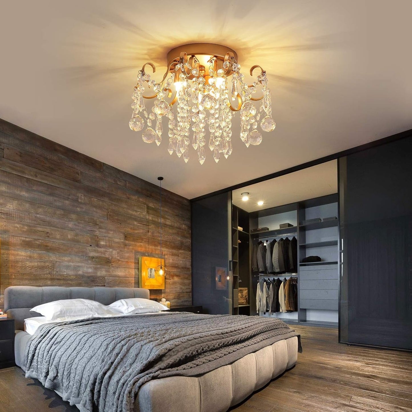 Small Gold Crystal Chandelier Modern 3-Light G9