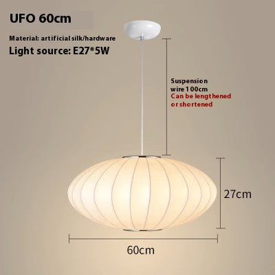 Simple Fabric Lantern Ball Chandelier Bedroom Dining Room Bar Counter Tea Room Silk Lamp