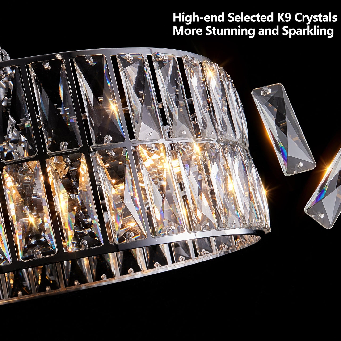 Modern Crystal Drum Chandelier, 6-Light Pendant Lighting Fixture with