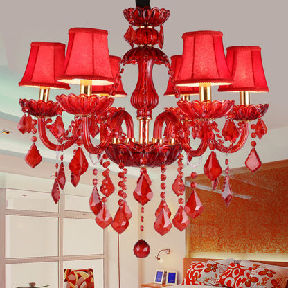 European-style Chandelier Red Color Crystal Lamp Living Room