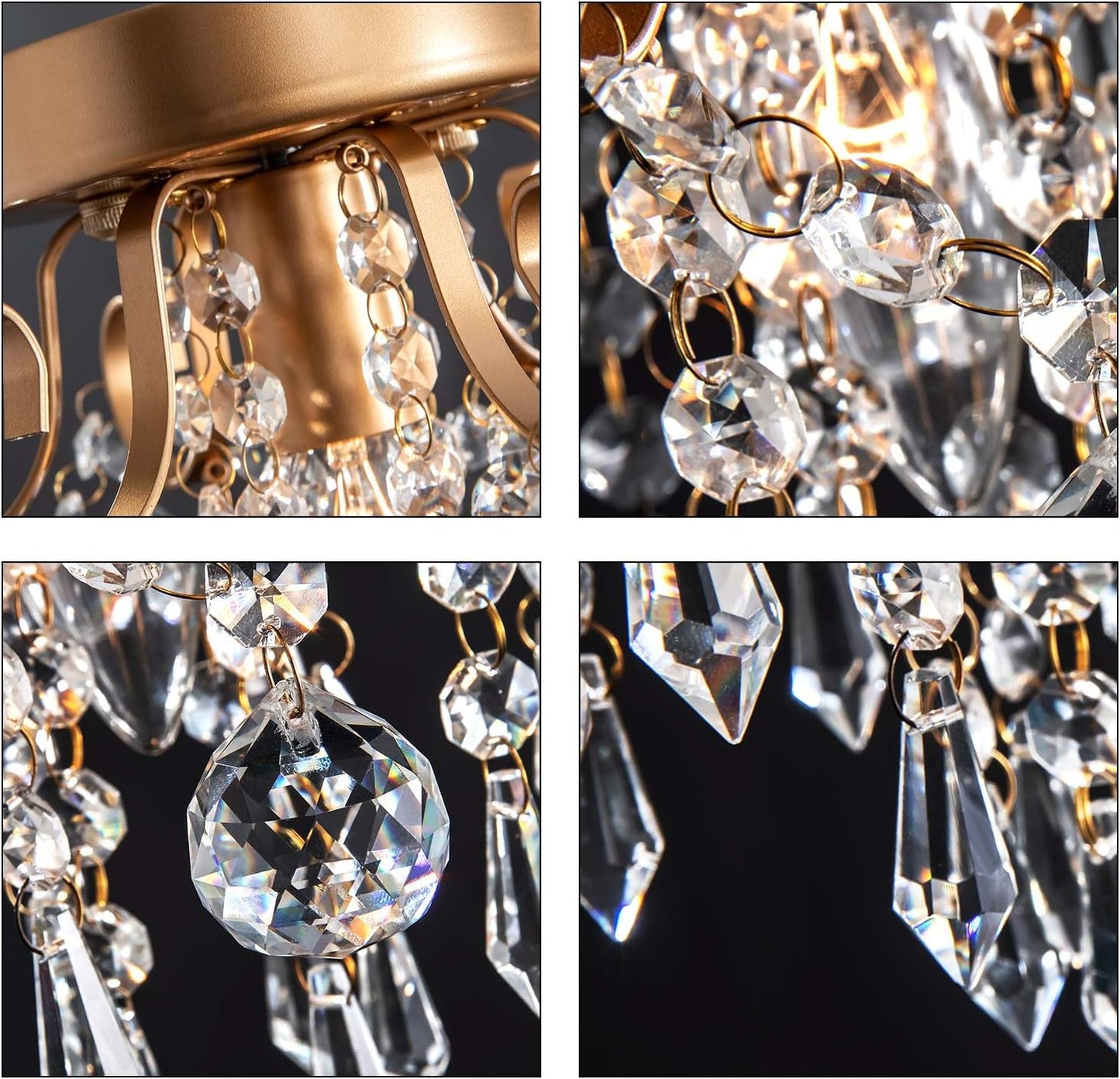 Mini Crystal Chandelier Flush Mount Gold Light