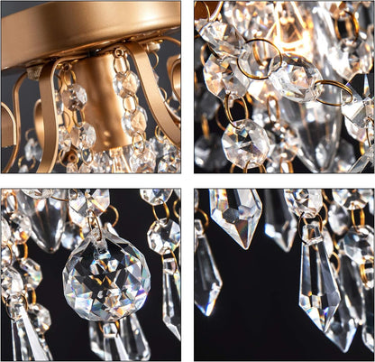 Mini Crystal Chandelier Flush Mount Gold Light
