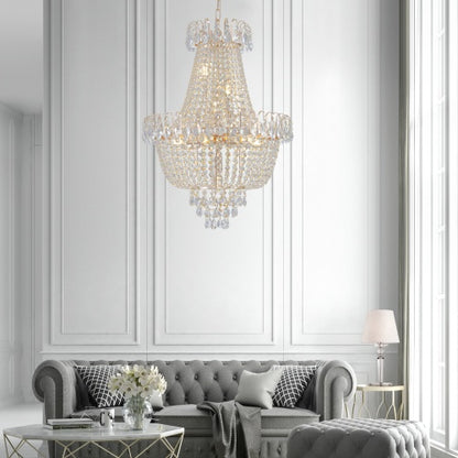 Golden Crystal Chandelier – Large Modern Luxury Ceiling Light for Living Room, Dining, Bedroom, or Hallway