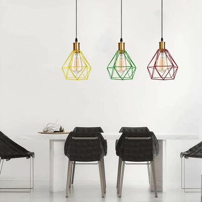 Modern Diamond Cage Pendant Light Fitting Geometric Wire Cage ~1266