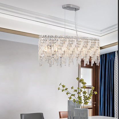 Silver Elegant Oval Crystal Chandelier, Modern Ceiling Light Fixture