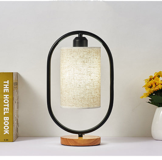 Solid wood new Chinese retro fabric night light