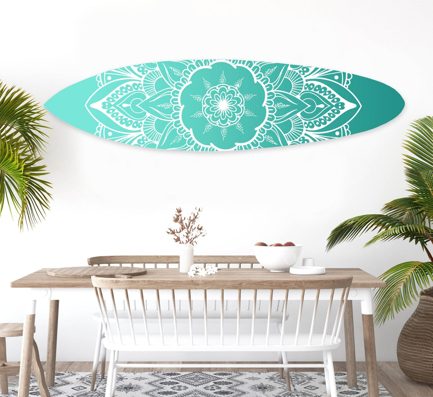 18inches x 1inches x 76inches Wood, Blue, Serenity Surfboard Wall Art