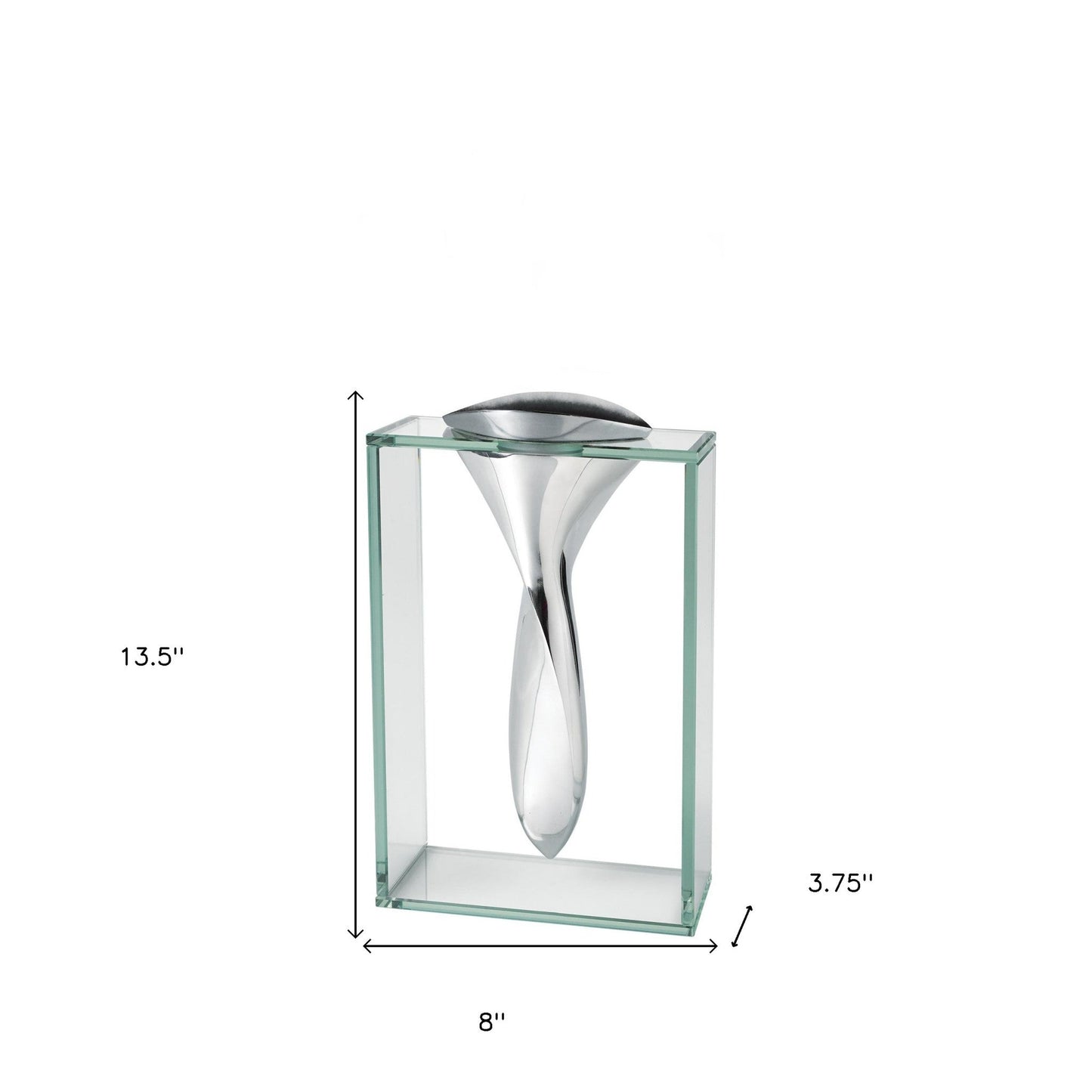 14" Clear Cylinder Aluminum And Crystal Glass Table Vase