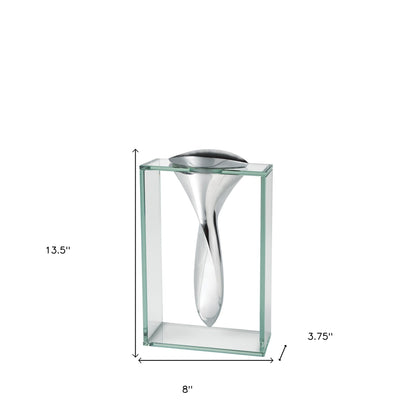 14" Clear Cylinder Aluminum And Crystal Glass Table Vase