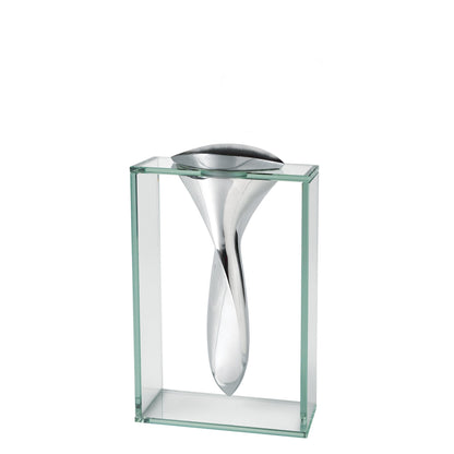 14" Clear Cylinder Aluminum And Crystal Glass Table Vase