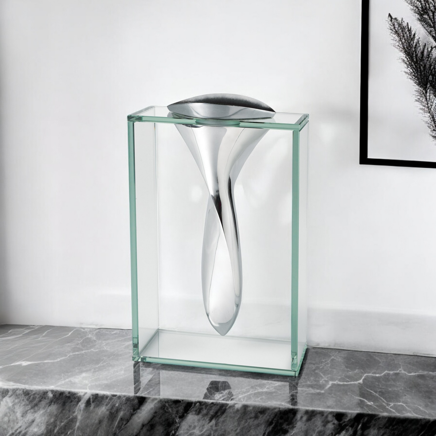 14" Clear Cylinder Aluminum And Crystal Glass Table Vase