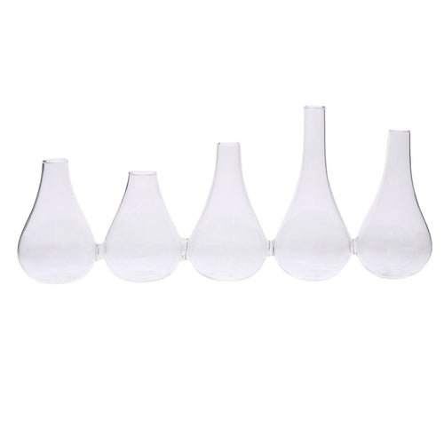 Set of Five Clear Bud Cojoined Glass Table Vases