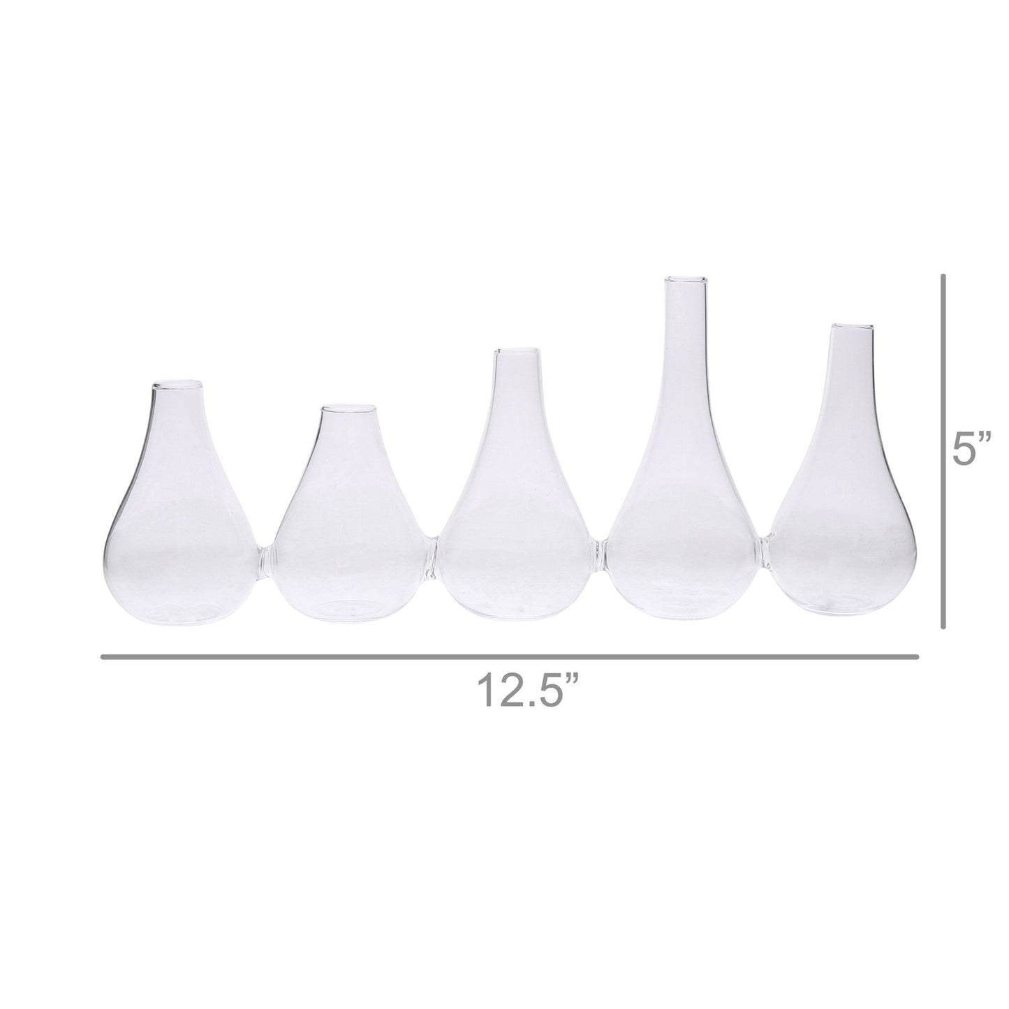 Set of Five Clear Bud Cojoined Glass Table Vases