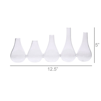 Set of Five Clear Bud Cojoined Glass Table Vases
