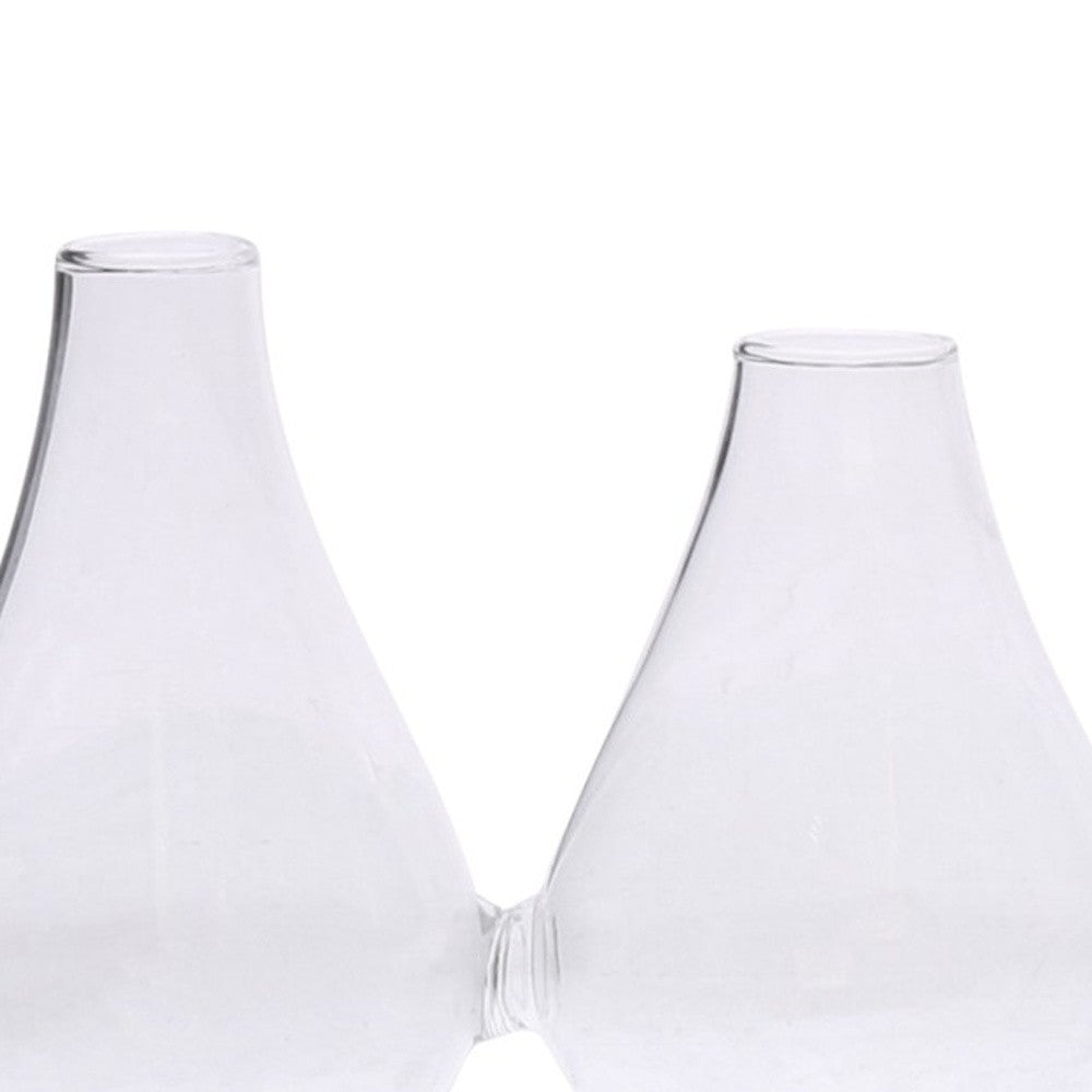 Set of Five Clear Bud Cojoined Glass Table Vases