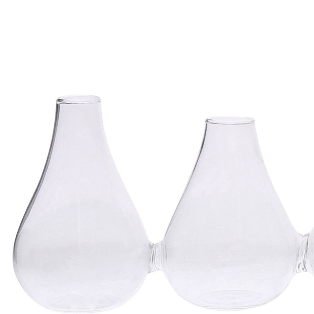 Set of Five Clear Bud Cojoined Glass Table Vases