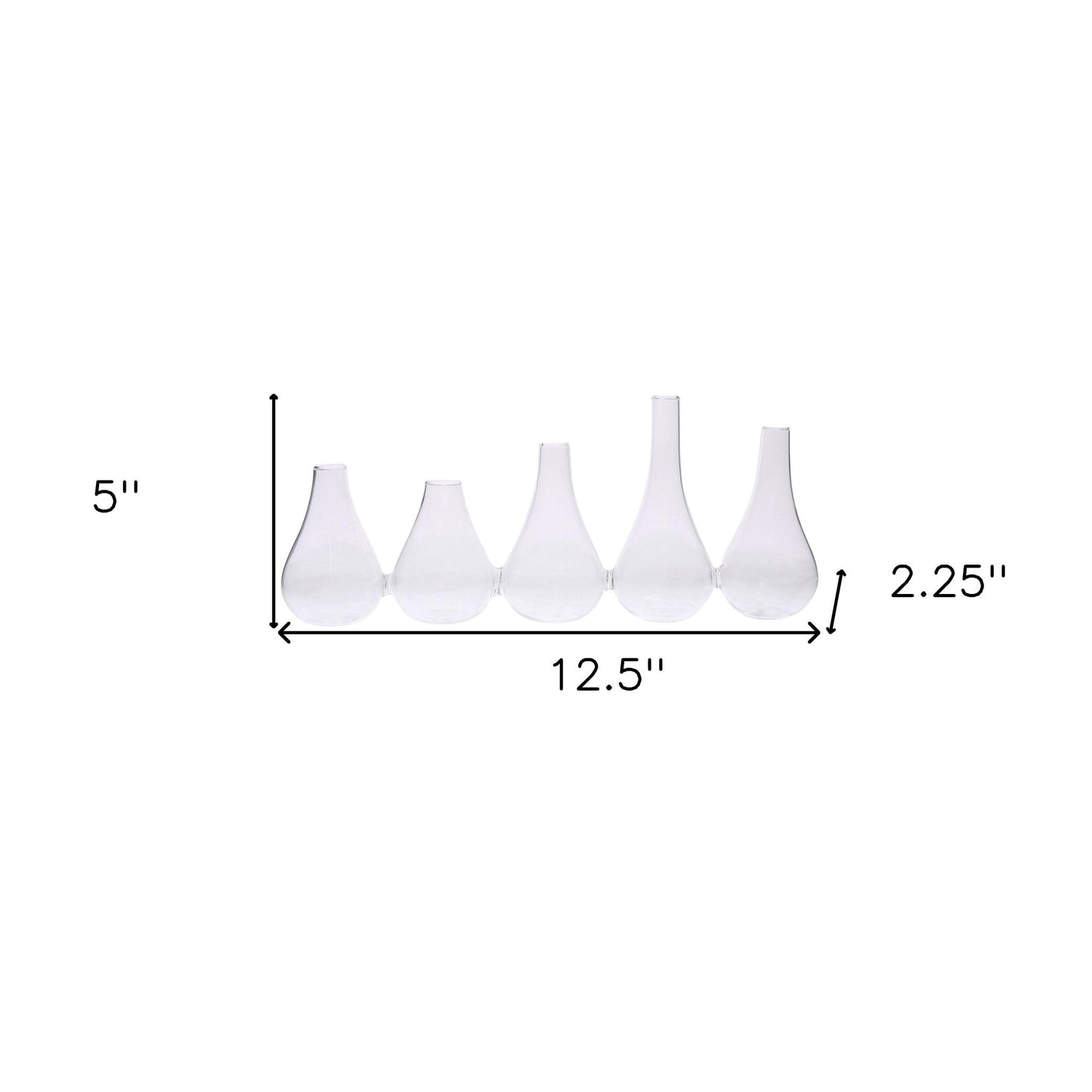 Set of Five Clear Bud Cojoined Glass Table Vases