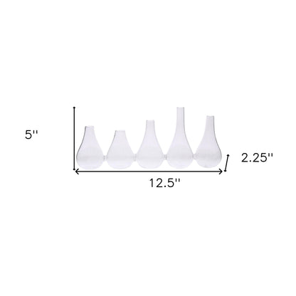 Set of Five Clear Bud Cojoined Glass Table Vases