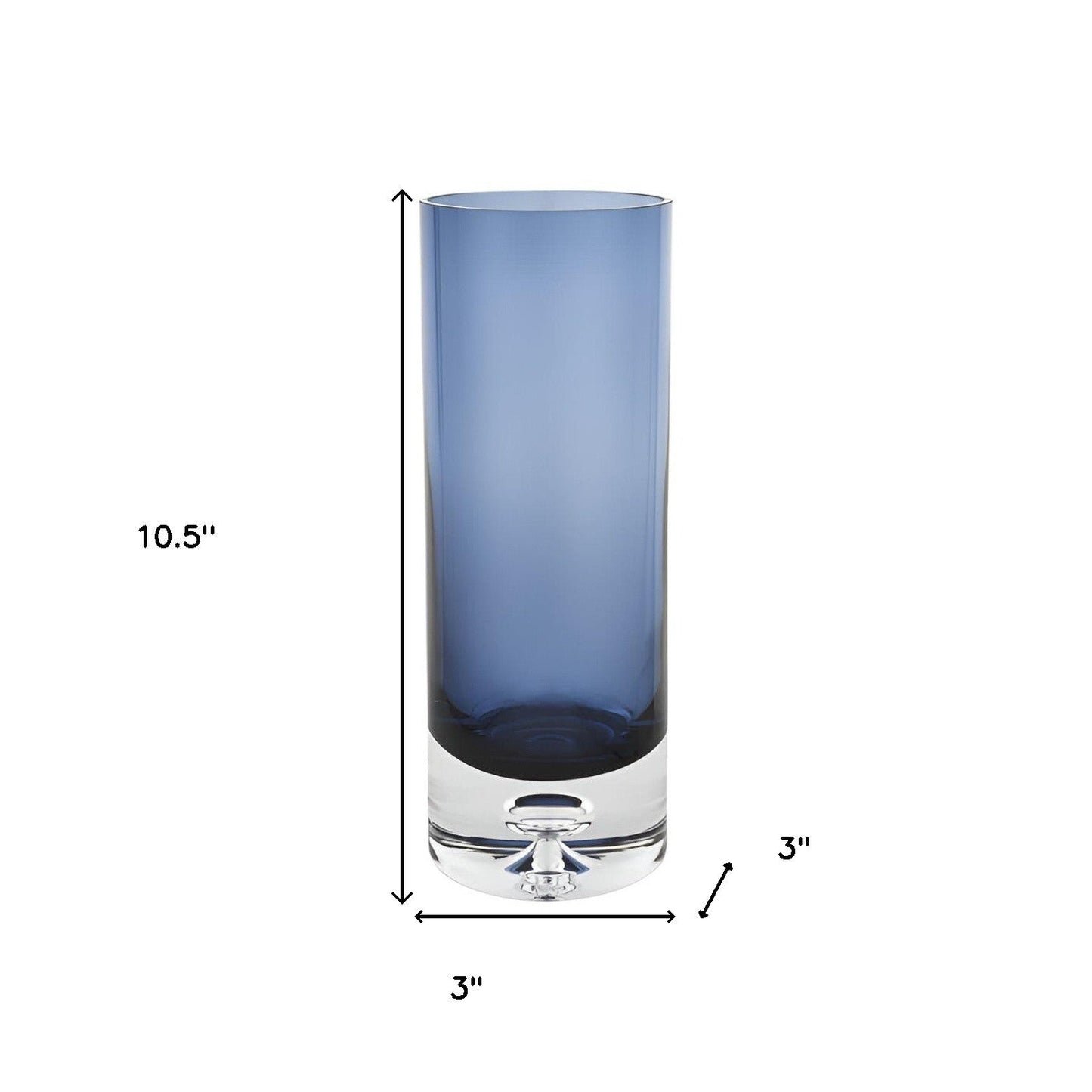 11" Blue And Clear Cylinder Crystal Glass Table Vase