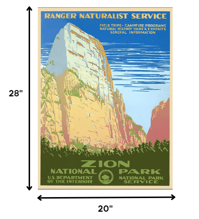 24" x 32" Zion National Park c1938 Vintage Travel Poster Wall Art