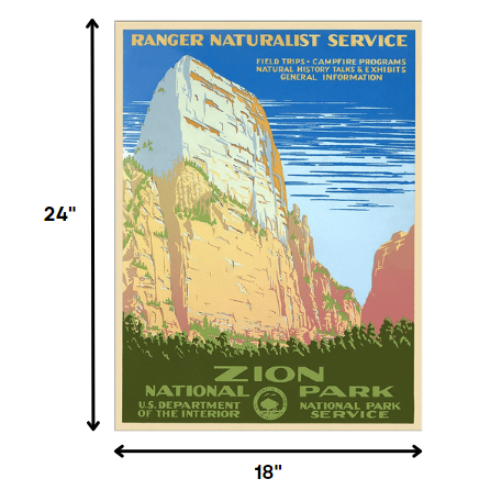 24" x 32" Zion National Park c1938 Vintage Travel Poster Wall Art