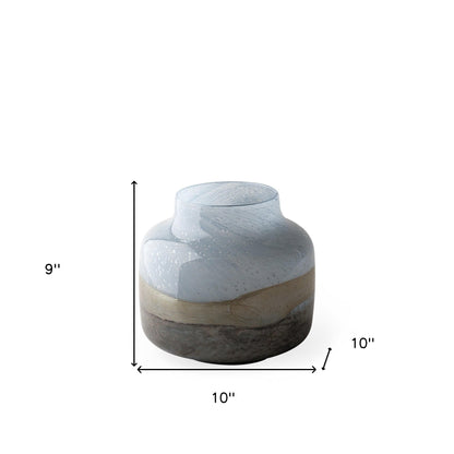 9" Blue And Brown Seeded Glass Table Vase