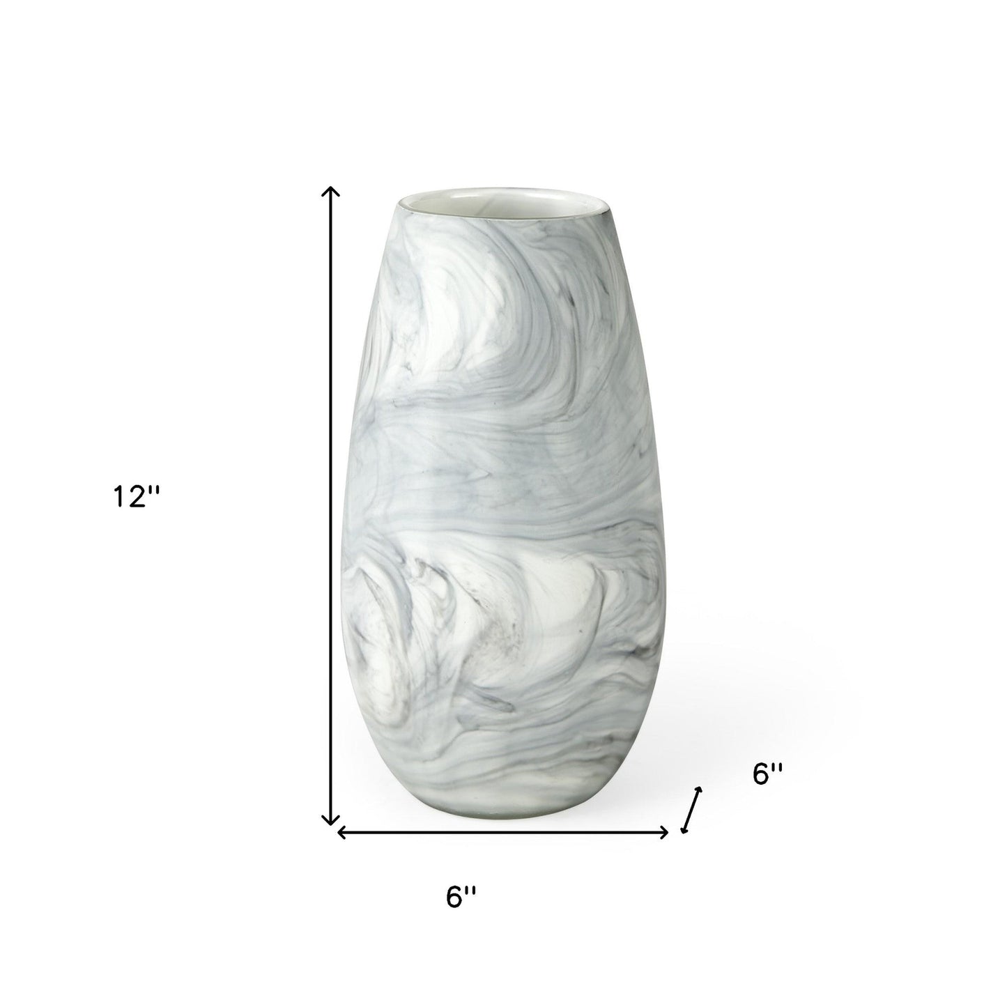 12" Gray And White Abstract Cylinder Crystal Glass Table Vase