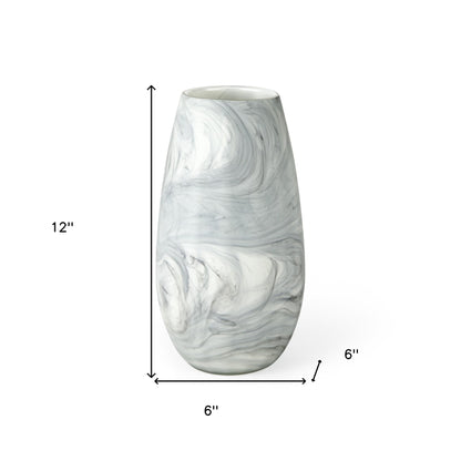 12" Gray And White Abstract Cylinder Crystal Glass Table Vase