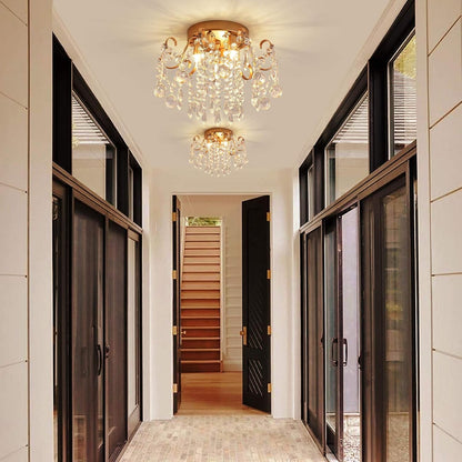 Small Gold Crystal Chandelier Modern 3-Light G9