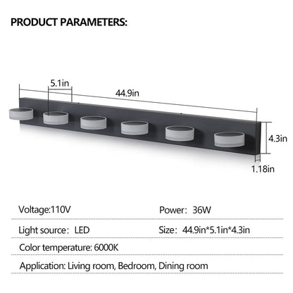 LED Modern Black 6-Light Vanity Lights Fixtures Over Mirror Bath Wall