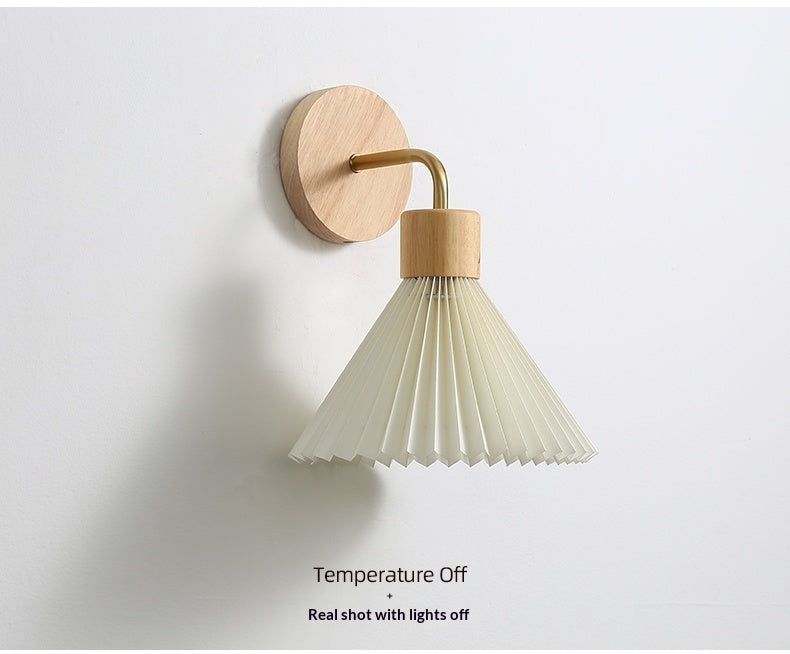 Pleated Wood Wall Lamp with PVC Shade