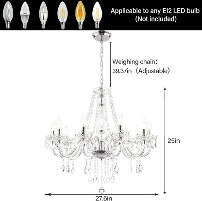 Crystal Chandeliers Clear Chandelier 25 * 27.5In 10-Light Modern