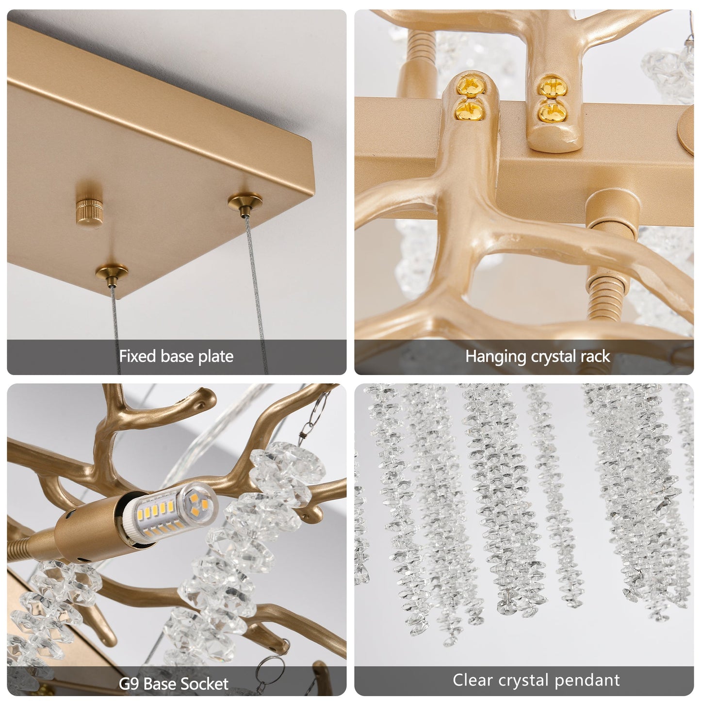 39.4-inch Modern Golden Pendant Light with Cascading Crystal Strands,