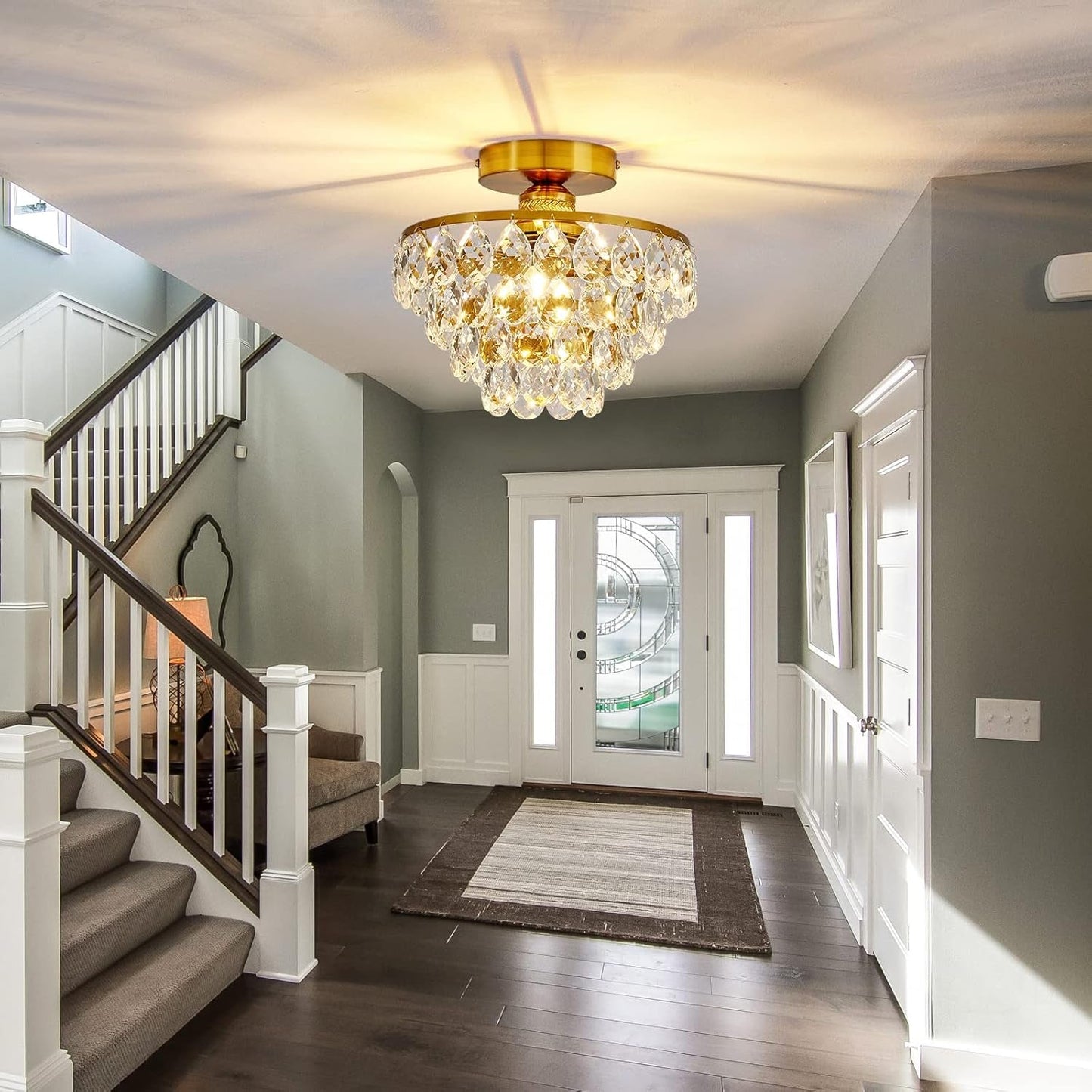 Modern E26 Small Crystal Chandelier Semi Flush Mount Ceiling Light