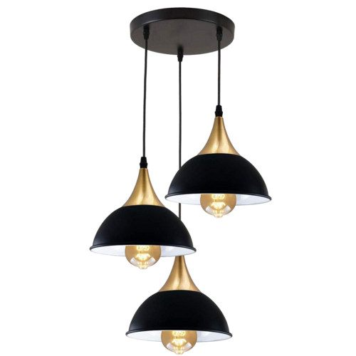 3Way Hanging Ceiling Pendant Light Black Dome Shade~3396