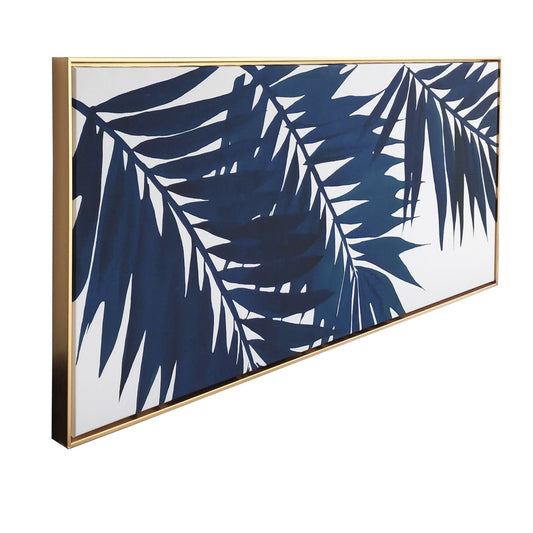 Bold Blue Palms Framed Canvas Wall Art Floater Frame Graphic Art Wall