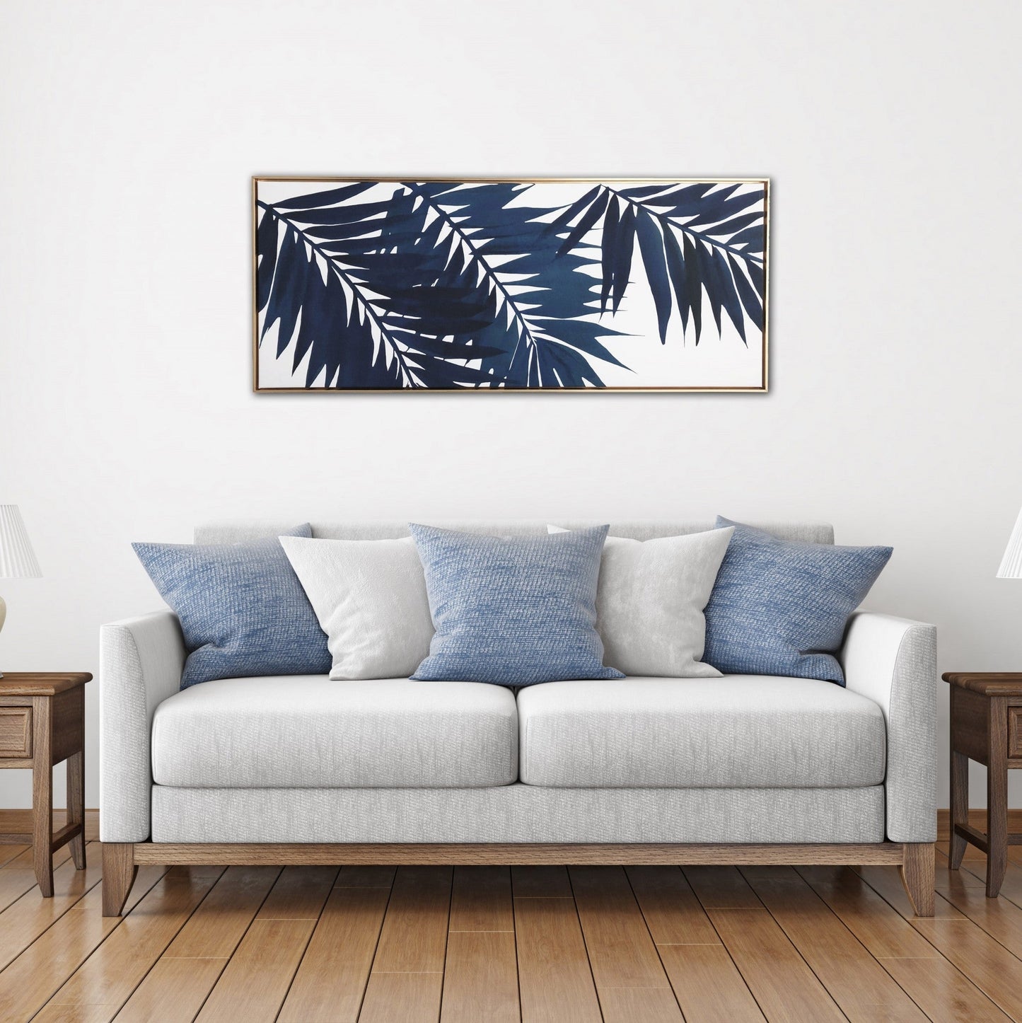 Bold Blue Palms Framed Canvas Wall Art Floater Frame Graphic Art Wall