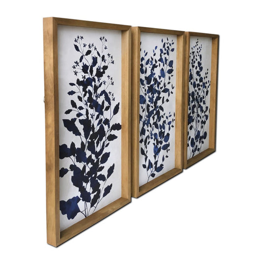 Set Of Three Blue Branches Framed Canvas Wall Art Picture Frame