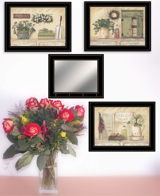 Set Of Four Garden Bath Black Framed Bathroom Wall Art And Mirror With