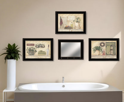 Set Of Four Garden Bath Black Framed Bathroom Wall Art And Mirror With